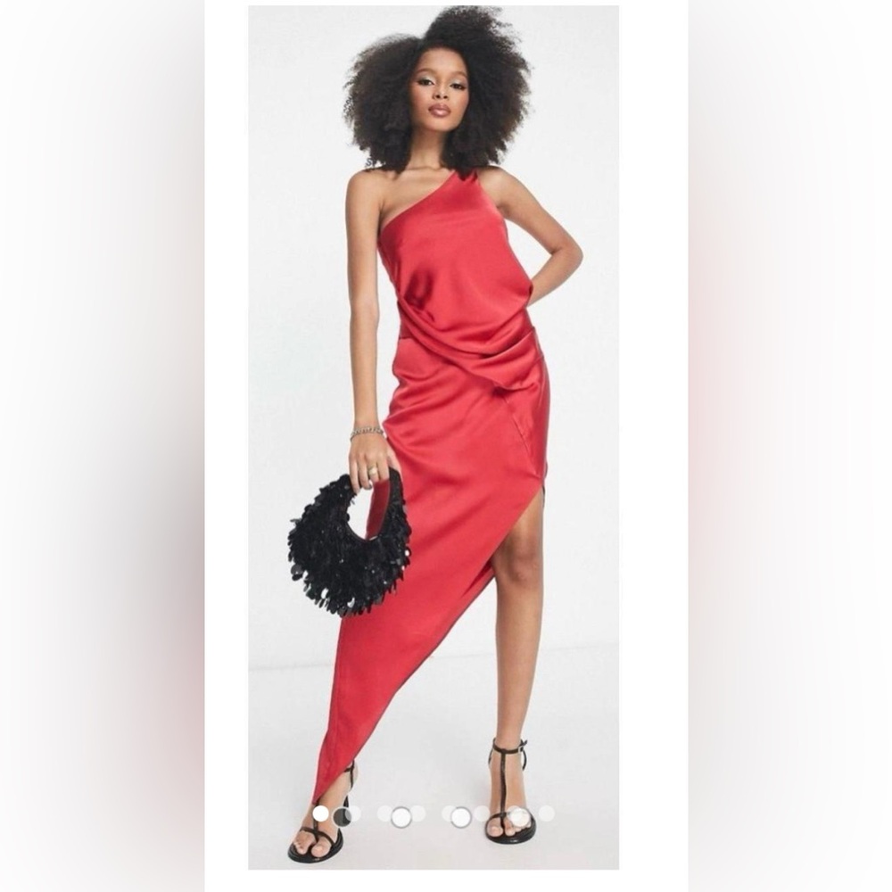 ASOS One-Shoulder Red Asymmetrical Dress Size 4